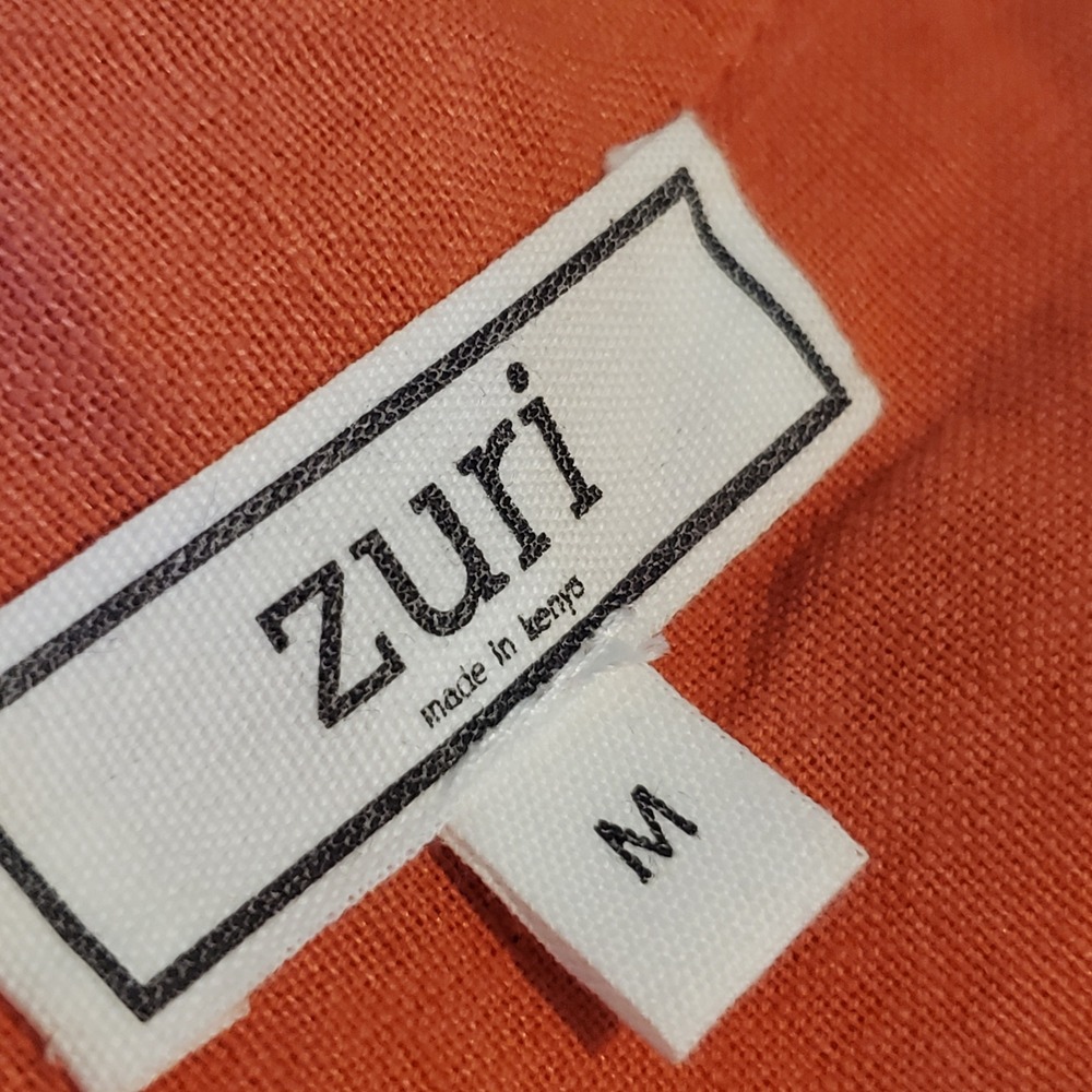Zuri Kenya Linen Cotton Mandarin Collar Button Down Dress Coral Orange Size M - Picture 8 of 8